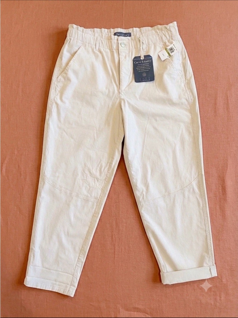 NWT Democracy "Ab"solution Skyrise Corduroy Paperbag Pants Cream 14
